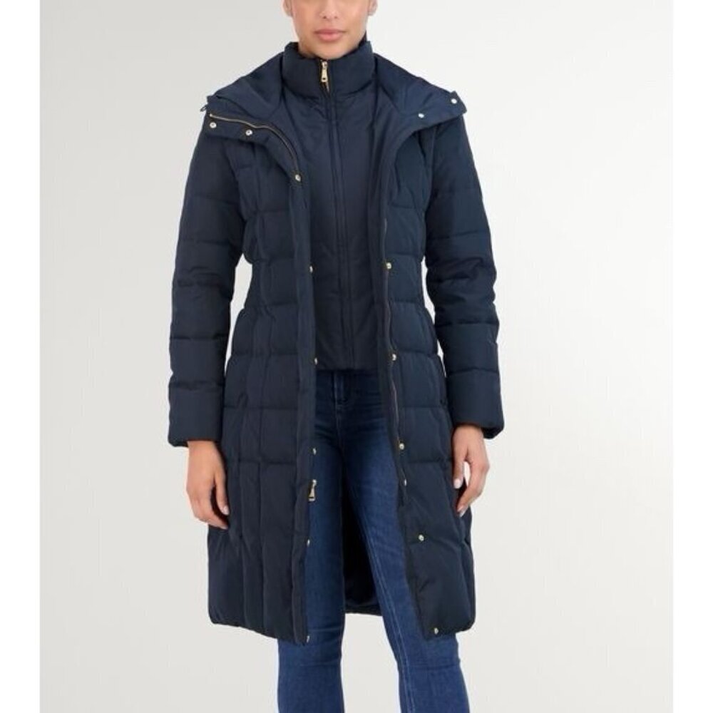 Cole Haan Signature Taffeta Hooded Down Coat 40” Womens XS Read